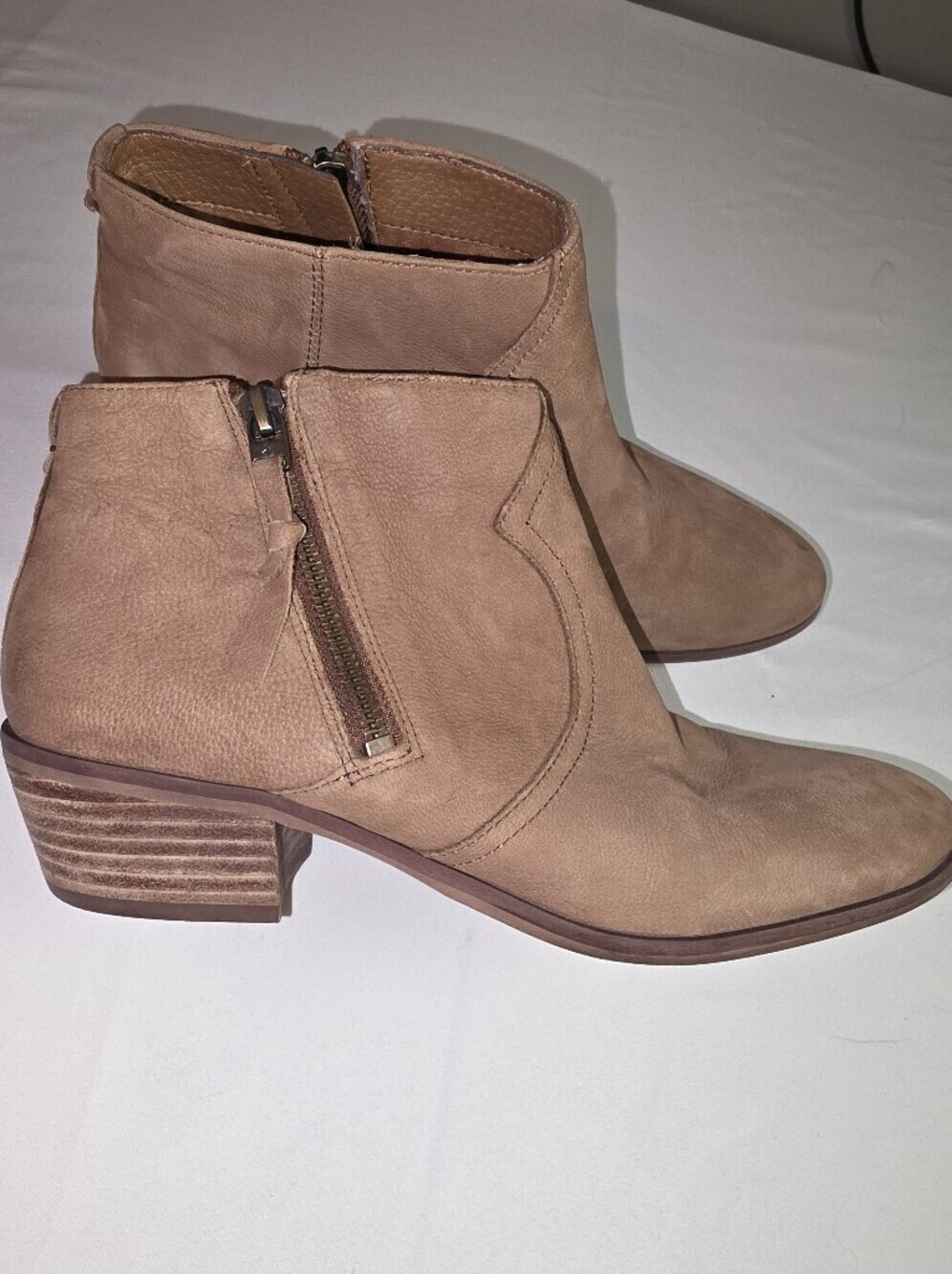 Sam Edelman Petty Suede Ankle Boots Tan Taupe Size 8 Low Block Heel Booties